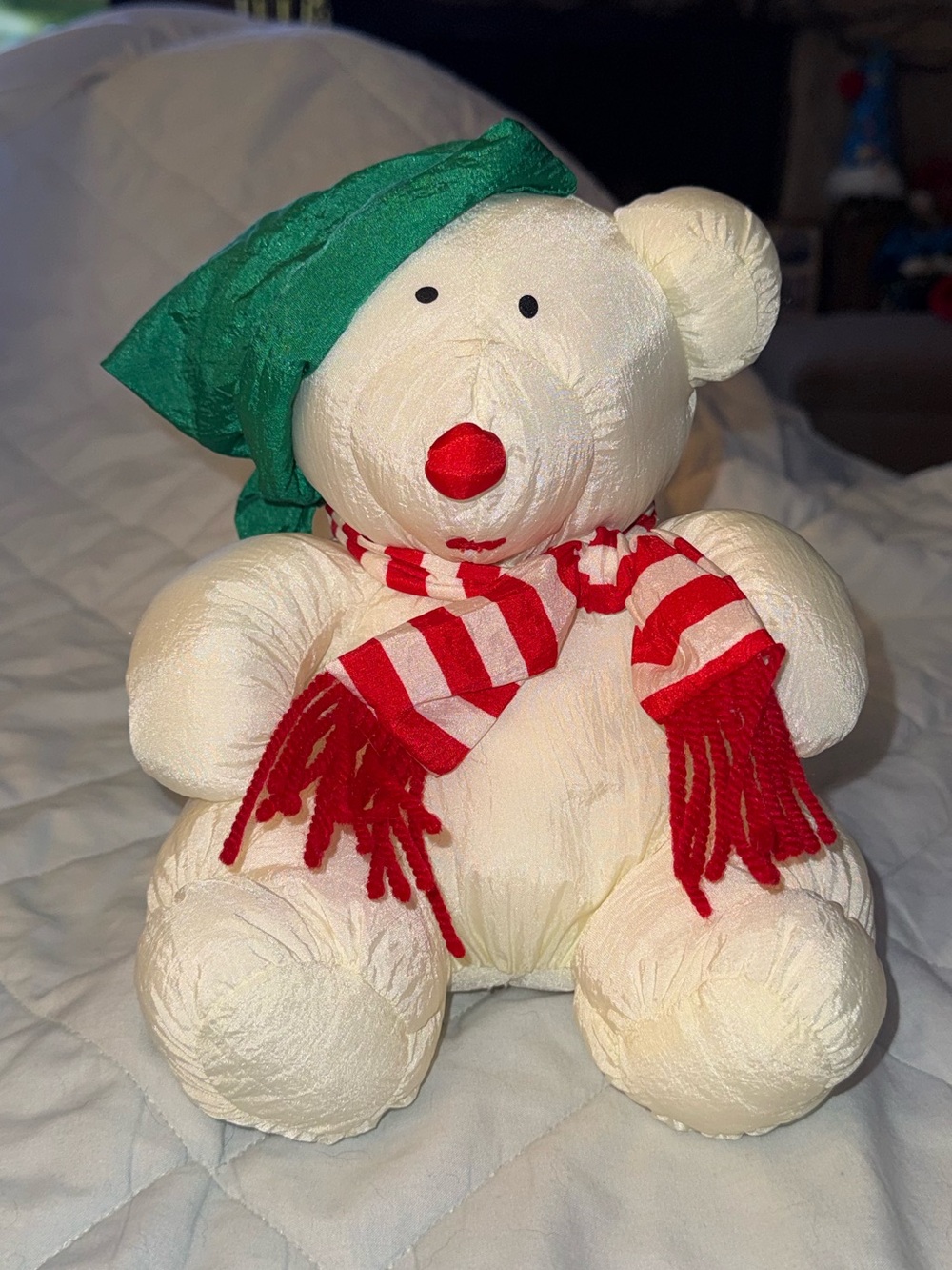 Vintage Maison Blanche White Nylon Plush Christmas Puffalump Style Polar Bear